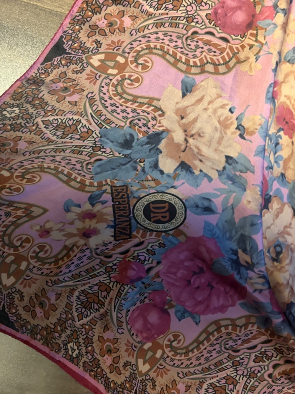 Esperanza Floral Paisley Silk Pink Scarf - Picture 9 of 14